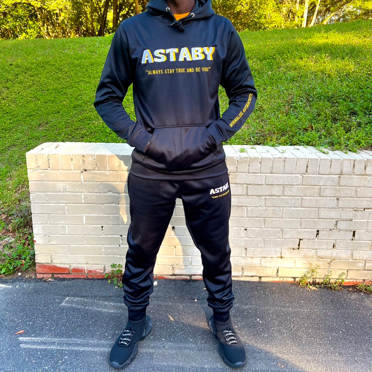 Black/Gold Astaby Polyester Fleece Hoodie